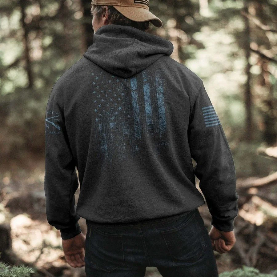 1776 Flag Hoodie - Dark Heather Gray - Image 2