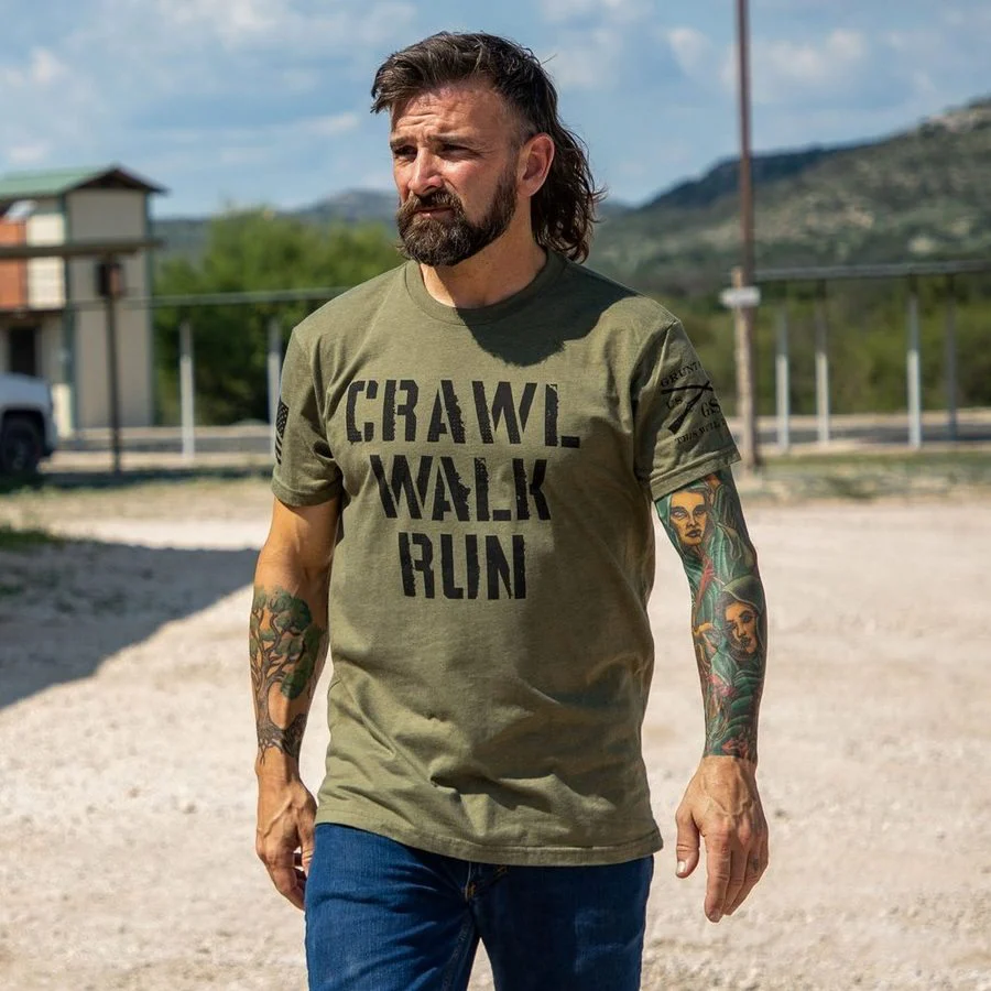 Army - Crawl, Walk, Run T-Shirt - Military Green - Image 2