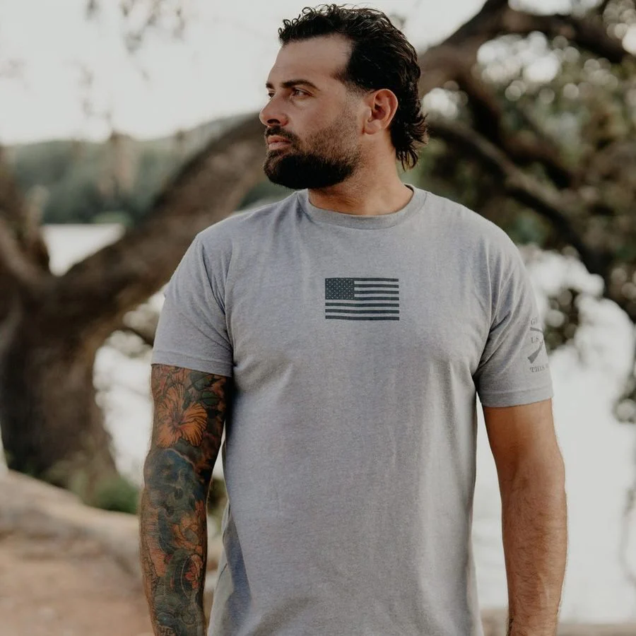 Freedom Flag T-Shirt - Dark Heather Gray - Image 3