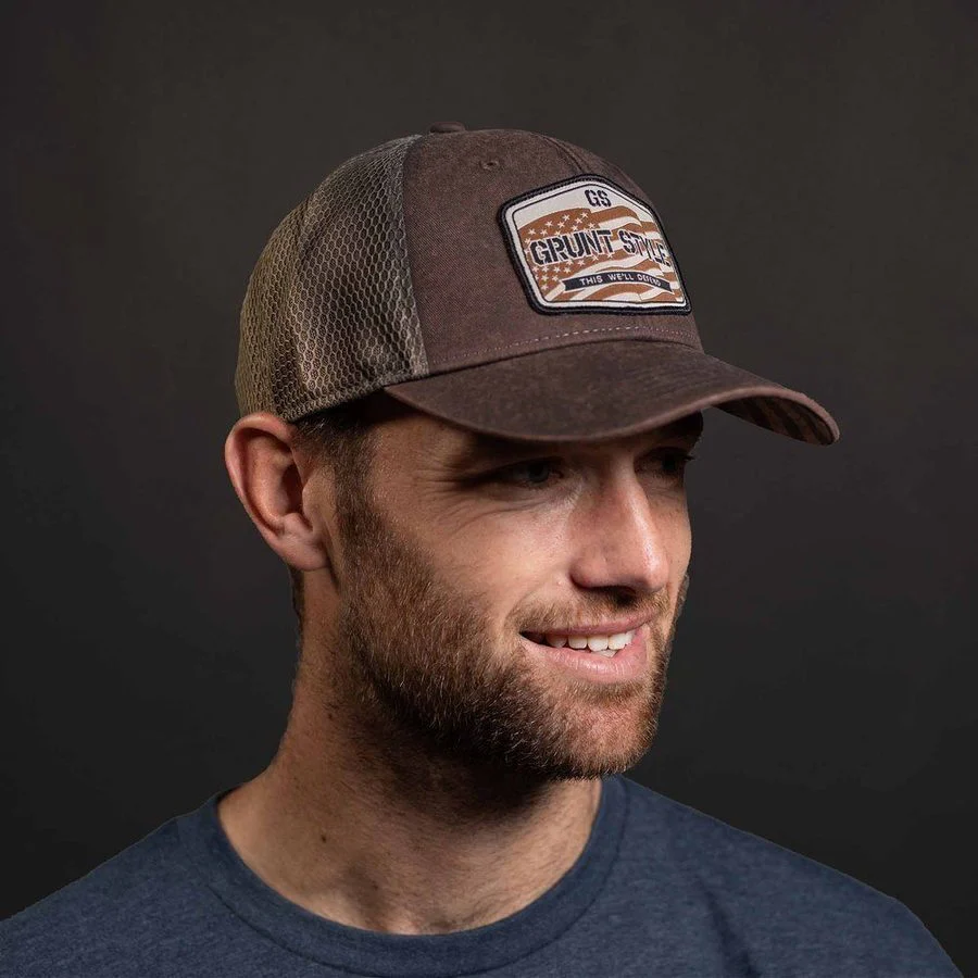 Old Glory Patch Mesh Hat - Brown Wash - Image 2
