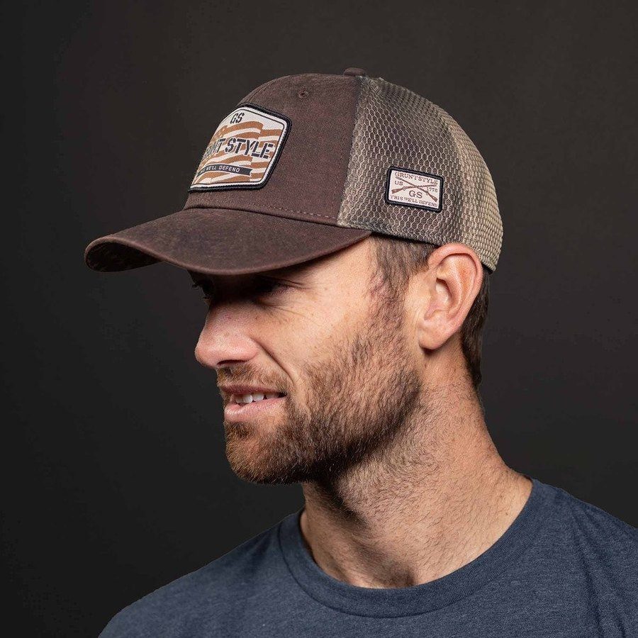 Old Glory Patch Mesh Hat - Brown Wash - Image 3