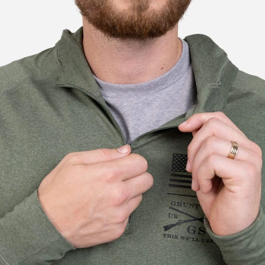 Men's All-Day 1/4 Zip Hoodie - Heather Military Green - Image 11