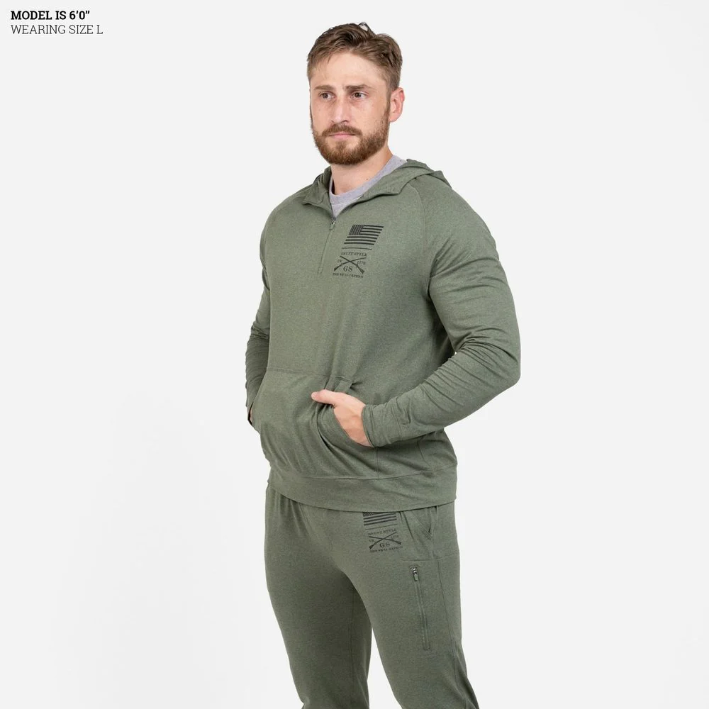 Men's All-Day 1/4 Zip Hoodie - Heather Military Green - Image 5