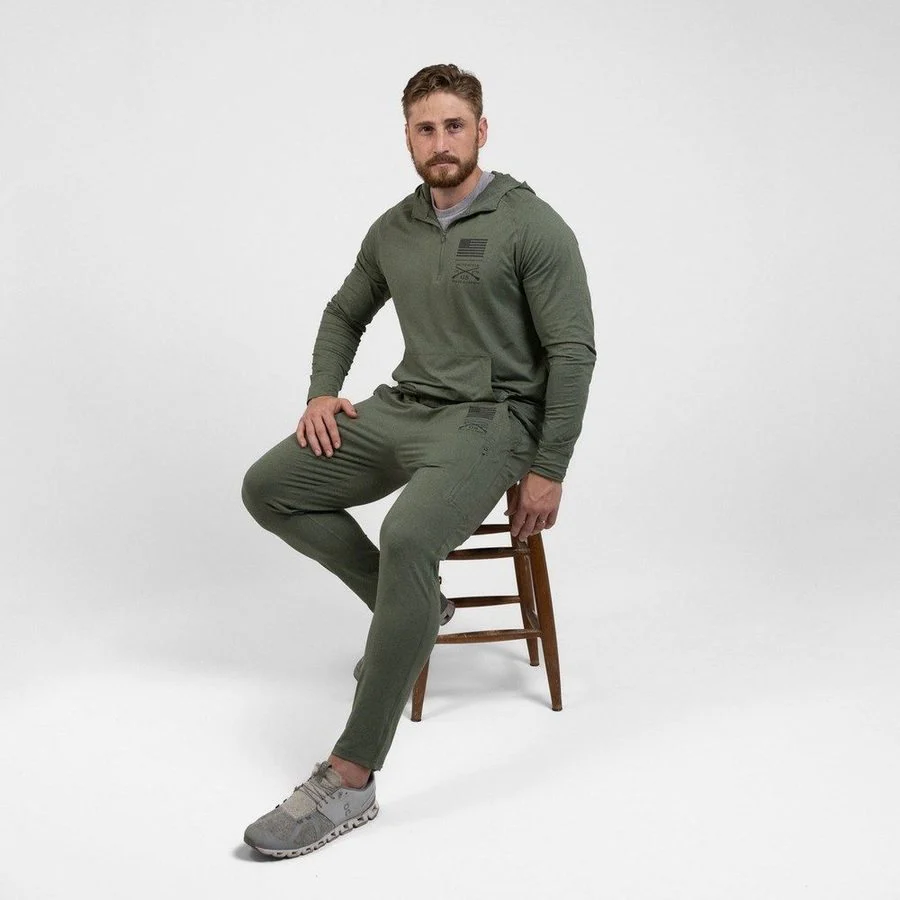 Men's All-Day 1/4 Zip Hoodie - Heather Military Green - Image 6