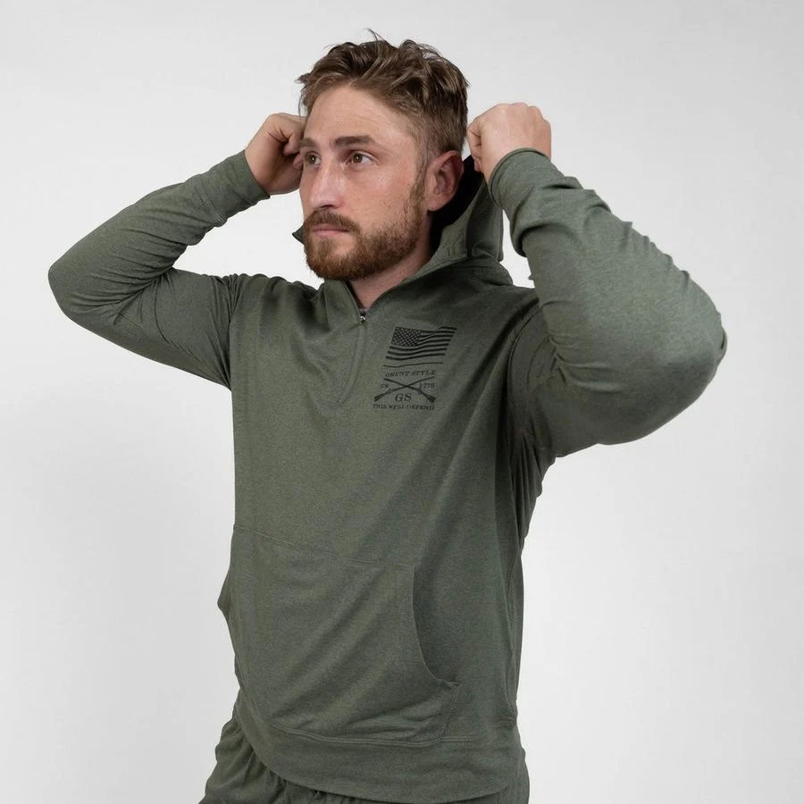Men's All-Day 1/4 Zip Hoodie - Heather Military Green - Image 7