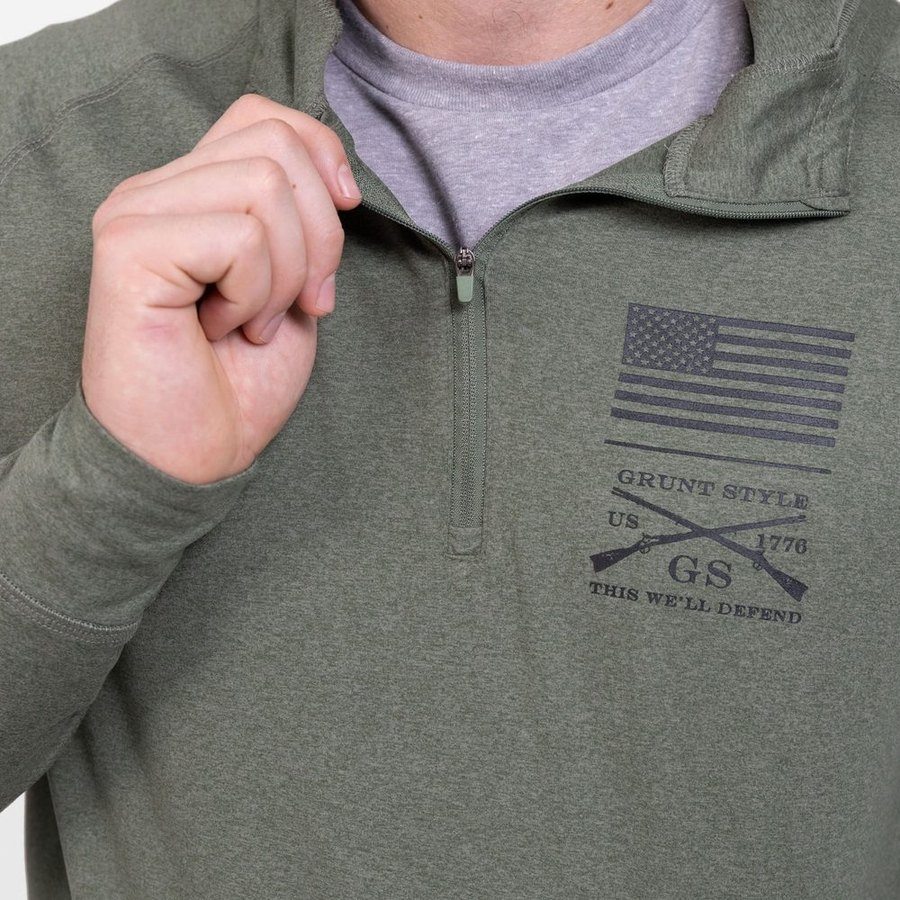 Men's All-Day 1/4 Zip Hoodie - Heather Military Green - Image 8