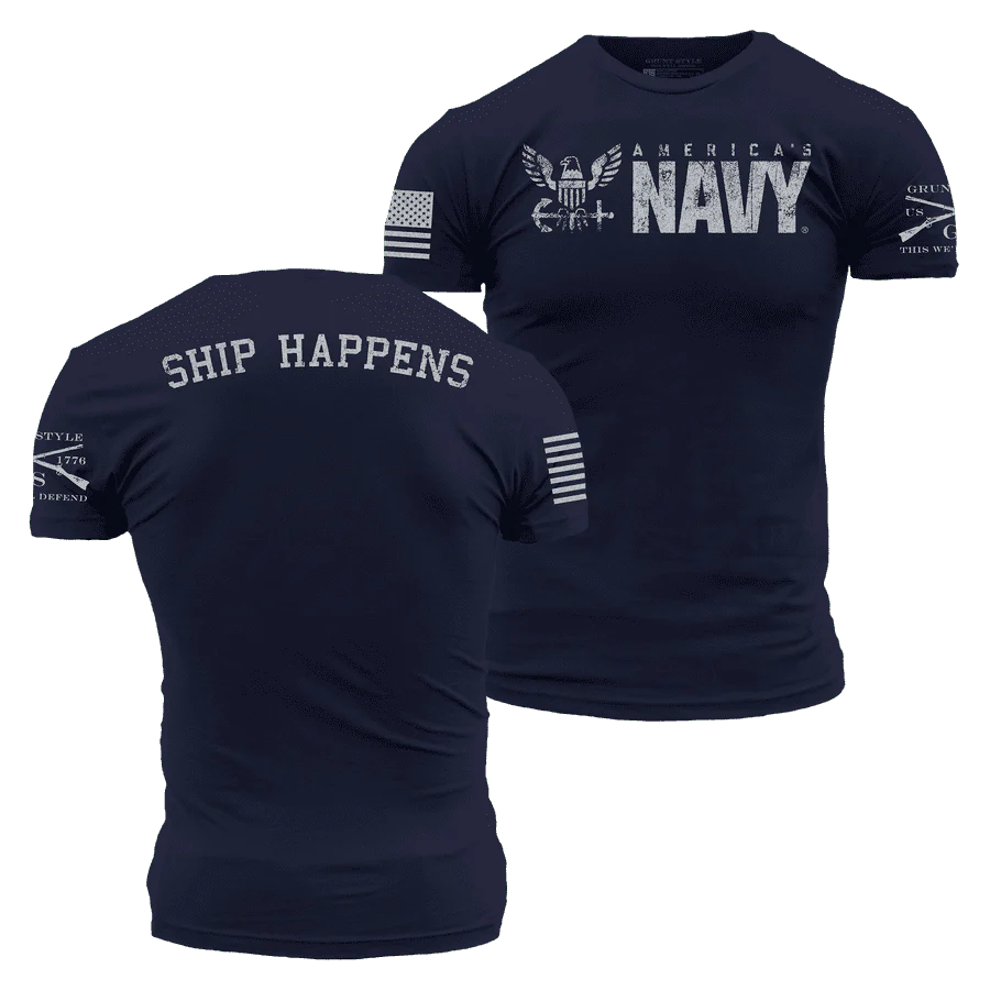 USN - Ship Happens 2.0 T-Shirt - Navy