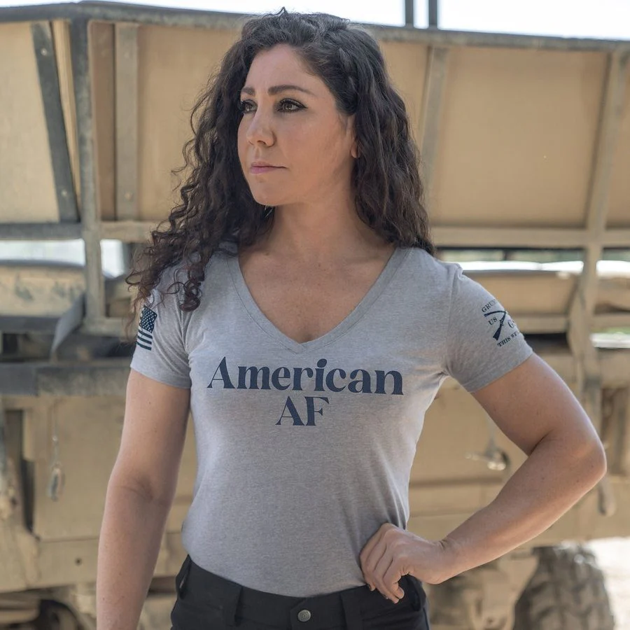 Women's American AF V-Neck T-Shirt - Heather Gray - Image 2